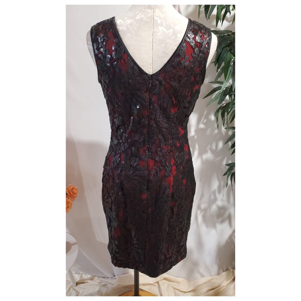 Vtg Cache Mesh Lace Overlay Sequin Sheath Dress Size 8 Black Red Gothic Vamp - Picture 3 of 11